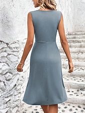 abordables Robe blanche-Femmes Robe Midi Robe trapèze Robe d&#039;été Occasionnel Quotidien Coupe régulière Uni Sans manches Col en V Noir Vin Gris Été