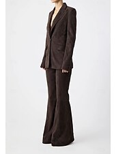 abordables Costumes-pantalons pour maman-Combinaison deux pièces / tailleur-pantalon en faux daim pour mère de la mariée, ensemble blazer élégant, vintage, simple, col en V, revers en pointe, détails de couture, longueur au sol, extensible,