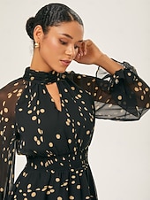 economico Abiti floreali-Per donna Femminile Vestito Casual Abito maxi Nero Manica Lunga A Pois Stampato Estate Interstagionale Collo Alto Vacanza Stile Boho XS S M