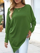 preiswerte Einfarbiges T-Shirt-Damen Hemd Mode Lässig Langarm Rundhalsausschnitt Lange Oberteile Täglich Patchwork Schwarz Rote Purpur Grün Grau Frühling Herbst