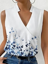 billiga Grafisk butik Tank tops &amp; Camis-Dam Camisole linne Blommig Stylish Ledigt Ärmlös V-hals Vanliga toppar Dagligen Mönster Rubinrött Blå Grön Grå Sommar