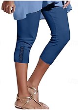 cheap Plain Leggings-Women&#039;s Capri Pants Leggings Fashion Casual Calf-Length Mid Waist Plain Elastic Waist Comfy Breathability Stretchy Vacation Street Daily Wear Light Yellow Wine Dark Brown Black Spring Fall Regular Fit