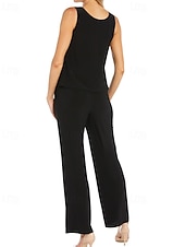 abordables Trajes de pantalón de mamá-Mono  Traje de Pantalón de 3 Piezas Traje de la Madre de la Novia Traje Elegante Vintage Simple Cuello en V Largo hasta el Tobillo Chiffón Elástico con Manga Corta y Apliques Bordados con Lentejuelas