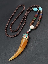 abordables Bijoux pour hommes-Collier pendentif en perles tribales pour homme – perles ethniques en bois faites à la main avec des accents turquoise, style bohème pour une tenue décontractée, de yoga, de méditation ou de festival