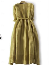 cheap Design Cotton &amp; Linen Dresses-Women&#039;s Maxi Dress Cotton Linen Dresses Casual Dress Swing Dress Cotton Maxi Dress Basic Casual Vacation Daily Regular Fit Plain 3/4 Length Sleeve Crew Neck Yellow Pink Summer