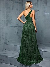 levne zelená-Šaty A-line Quinceanera Elegantní Šaty Formální Svatba Dlouhé Bez Rukávů Jedno Rameno Polyester s Plisováním