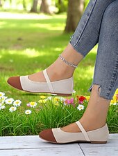 preiswerte Ballerinas für Damen-Zweifarbige Damen-Ballerinas aus Strick mit Riemen – atmungsaktive, lässige Mary-Jane-Schuhe für den Alltag, Spaziergänge und Frühlingsausflüge