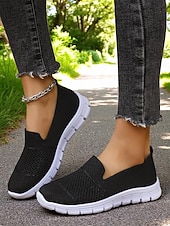 billige Sneakers til kvinner-Grå flyknit slip-on-sneakers til dame – hverdagssko for turgåing, ærender og fritid i parken