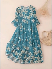 ieftine rochie florală-Pentru femei Rochii Midi Rochii Tricou Rochie A line Rochie de vară Vacanță Casual Stiluri de Plajă Dată Rochie de vară Fit regulat Floral Grafic Manșon scurt Stil Nautic Albastru piscină Trifoi Gri