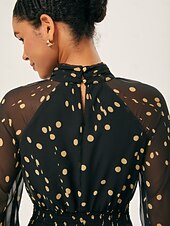 economico Abiti floreali-Per donna Femminile Vestito Casual Abito maxi Nero Manica Lunga A Pois Stampato Estate Interstagionale Collo Alto Vacanza Stile Boho XS S M