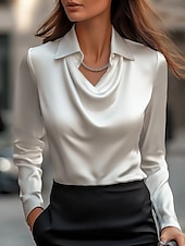 cheap Plain Tops-Women&#039;s Blouse Solid Color Elegant Long Sleeve Cowl Neck Regular Tops Daily Ruched Draped White Pink Wine Blue Purple Fall