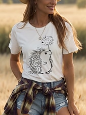 abordables T-shirt Animaux-Femmes T-shirt Graphique Animal ancien Élégant Classique Manche Courte Col ras du cou Col rond Hauts Réguliers Quotidien Week-end Imprimé Noir Blanche Rose Claire Rouge Bleu Été Printemps
