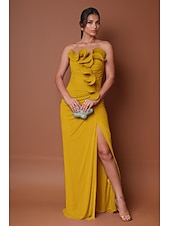 preiswerte Rosa-Meerjungfrau  Trompeten Abendkleid Elegantes Kleid Formelles Semi Formelles Hochzeits Bodenlang Ärmellos Trägerlos Stretch Chiffon mit gerafften Rüschen Schlitz