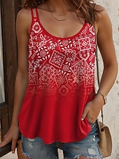levne Boho tílko-Dámské Tílko do košilky Tónované Grafika Geometrický Vinobraní stylové Bez rukávů Kopeček Běžné topy Denní Dovolená Tisk Rubínově červená Vodní modrá Fialová Trávová zelená Léto Jaro