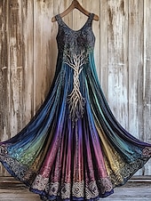 tanie Sukienki boho-Damskie Sukienka maxi Sukienka A line Sukienka z odkrytymi ramionami Urlop Codzienny Impreza Regularny Ombre Graficzny Bez rękawów Kwadratowy dekolt Zielony Lato Wiosna