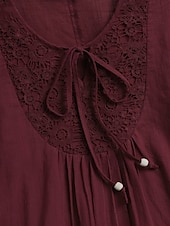 abordables Chemises-Femmes Chemises en coton et lin Couleur Unie Élégant Occasionnel Manche 3/4 Col en V Hauts Réguliers Quotidien Dentelle Patchwork Noir Blanche Vin bleu marine Été Printemps