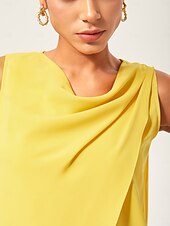economico Bluse e camicie-camicetta senza maniche con collo a cappuccio giallo chiaro