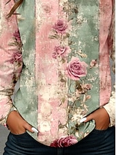preiswerte Boho-T-Shirt-Damen T Shirt Blumen Grafik Pflanzen Vintage Stilvoll Klassisch Langarm V Ausschnitt Einkerbiger Ausschnitt Normale Oberteile Täglich Druck Khaki Rosa Leicht Blau Frühling Herbst