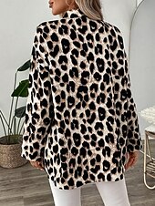 levne Zvířata vrcholy-Dámské Košile Grafika Leopard Vinobraní Denní stylové Dlouhý rukáv Košilový límec Běžné topy Denní Dovolená Knoflíky Tisk Hnědá Léto Jaro