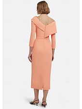 levne modrá-Šaty sheath  sloupec koktejlové šaty Elegantní šaty formální svatební host délka nad kotníky rukáv 3/4 bez ramene elastická krepa s nařasením
