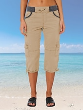 billiga Byxor-Dam Militärbyxor Semester Mode Streetwear Vadlängd Hög midja Slät Ficka Bekväm Mjuk Microelastisk Utomhus Gata Gul-Brun Svart Vit Orange Sommar Normal