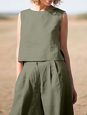levne Sady-Dámské Elegantní Módní Šik ven Košile Halenka Bez rukávů Tričkový Pevná barva Venkovní Práce Ležérní Námořnická modř Oranžová Trávová zelená Léto Volný