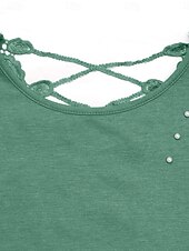 abordables T-shirt uni-Femmes T-shirt Uni Mode Élégant Classique Manche Courte Col ras du cou Hauts Réguliers Quotidien Week-end Patchwork Vert Été Printemps