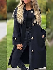 billiga Trenchcoats-Dam Trenchcoat Bekväm Andningsfunktion Ficka Klassisk Ledigt Slät Semester Gata Ledigt Dagliga kläder Enkelknäppt Lång Nedvikt Normal Långärmad Ytterkläder Svart Gul Rodnande Rosa Vår Höst