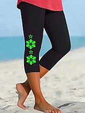 tanie wzór kwiatowy-Damskie Getry Urlop Zabytkowe Moda Capris Wysoka talia Kwiaty Graficzny Drukowanie Miękka Oddychający Elastyczny Formalny Na zewnątrz Urlop Rumiany róż Niebieski Pomarańczowy Zielony Lato Wiosna