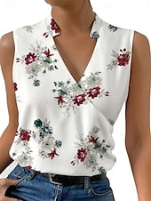 billiga Grafisk butik Tank tops &amp; Camis-Dam Camisole linne Blommig Stylish Ledigt Ärmlös V-hals Vanliga toppar Dagligen Mönster Rubinrött Blå Grön Grå Sommar