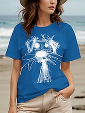 abordables T-shirt Animaux-Femmes T-shirt Graphique Animal Chien ancien Élégant Classique Manche Courte Col ras du cou Col rond Hauts Réguliers Quotidien Week-end Imprimé Noir Blanche Rouge Bleu Violet Été Printemps