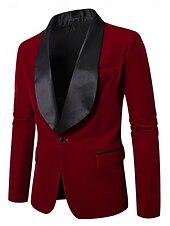 preiswerte Herren Klassische Blazer-Herren Samt Blazer Jacke Party Abendgarderobe Smoking elegant warm Herbst &amp;Winter einfarbiger einreihiger Ein-Knopf-Blazer Burgunder