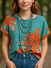 Women's Summer Tops Casual Beach Short Sleeve Crew Neck Regular Tops Green Summer4