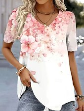 abordables T-shirt floral-Femmes T-shirt Fleuri Graphique Plantes ancien Mode Hawaïen Manche Courte Col en V Hauts Réguliers Quotidien Sortir Week-end Imprimé Vert Claire Rose Claire Bleu clair Été Printemps