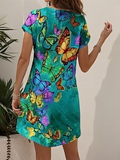 economico Gli animali si vestono-Per donna Mini Abito Vestito T-Shirt Abito a trapezio Abito Estivo Vacanza Casual Ferie Vestibilità regolare Floreale Grafico Animale Manica Corta Girocollo Giallo Rosso Blu Viola Estate Primavera