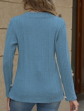 preiswerte Einfarbige Farben-Damen Bluse Einfach Modern Lässig Langarm V Ausschnitt Normale Oberteile Täglich Ausgehen Knöpfe Schwarz Blau Fuchsie Braun Grün Herbst