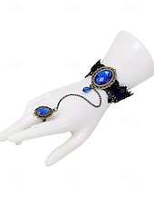billige Halloween-tilbehør-gotisk blonderarmbåndsring satt med rød edelsten, vintage kjedehåndsmykke til halloweenfest, cosplay og antrekk i retrostil