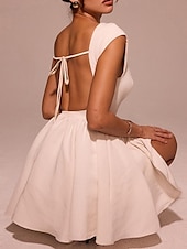 preiswerte Einfaches Kleid-Damen Minikleid Figurbetontes Kleid Elegant Party Cocktail Hochzeit Outdoor Party Normale Passform Einfarbig Ärmellos Rundhalsausschnitt Schwarz Weiß Wein Sommer