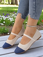 preiswerte Ballerinas für Damen-Zweifarbige Damen-Ballerinas aus Strick mit Riemen – atmungsaktive, lässige Mary-Jane-Schuhe für den Alltag, Spaziergänge und Frühlingsausflüge