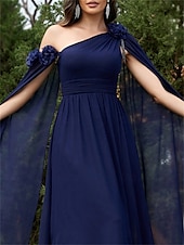 voordelige BLAUW-A-Lijn Quinceanera Jurken Elegante Jurk Formele Bruiloft Vloerlengte Mouwloos One Shoulder Chiffon met Plooitjes