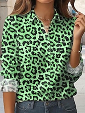 billige Dyr Topp-Dame Skjorte Grafisk Leopard Årgang Stilfull Fritid Langermet Skjortekrage Vanlige topper Arbeid Daglig Ferie Knapper Lomme Trykt mønster Blå Lilla Brun Grønn Vår Høst