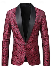 billiga Herrars klassiska kavajer-Herr Kavaj Företag Cocktailfest Bröllopsfest Mode Ledigt Vår Höst Polyester Tryck Ficka Knappar Bekväm Enkelknäppt Blazer Rubinrött