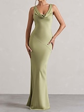 abordables Robe de cocktail-Femmes Robe Longue Maxi Robe Robe de Cocktail Mode Moderne Soirée Fête du thé Mince Uni Sans manches Col en V Vert Rose rouge Été