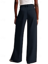preiswerte weites Bein und hohe Taille-Damen Weites Bein Anzughose Mode Arbeit Volle Länge Natürliche Taille Einfach Reißverschluss Außenbereich Bequem Formell Büro / Karriere Dunkelgrau Wein Aprikose Grau Herbst Normale Passform