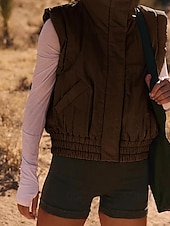 abordables Gilet-Femmes Chemisier Uni Moderne Occasionnel Sans manches Col roulé Hauts Réguliers Fête Sortir Fermeture éclair Noir Blanche Violet Marron Abricot Automne