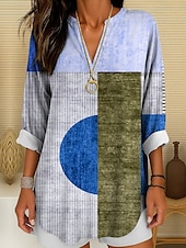 abordables Tops à Rayures et Géométriques pour Femmes-Blouse Femme Manches Longues Tops Tunique Graphique Géométrique Pois Élégant Style Col V Classique Tops Quotidien Vacances Imprimé Jaune Rouge Bleu Violet Orange Été Printemps