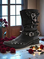 abordables Années 1980-Bottines noires punk gothiques pour femmes avec détails chauve-souris et croix - design à pointes et clous, mode alternative des années 1980, idéales pour les événements de la vie nocturne, les fêtes