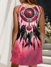 preiswerte Boho Kleider-Damen Minikleid Sommerkleid A Linie Kleid Urlaub Lässig Boho Outdoor Party Täglich Normale Passform Grafik Geometrisch Stammes Ärmellos U-Ausschnitt Weiß Gelb Rosa Blau Sommer Frühling
