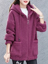 economico giacche sherpa-Per donna Giacca in Pile Caldo Confortevole Cerniera Tasca All&#039;aperto Stile da Strada Semplice Uscire Casual Quotidiano Weekend Cerniera Regolare Felpa con Cappuccio Vestibilità regolare Manica Lunga