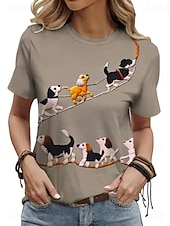 abordables T-shirt Animaux-Femmes T-shirt Graphique Animal Chat ancien Élégant Classique Manche Courte Col ras du cou Hauts Réguliers Quotidien Week-end Imprimé Blanche Rose Claire Violet Kaki Été Printemps